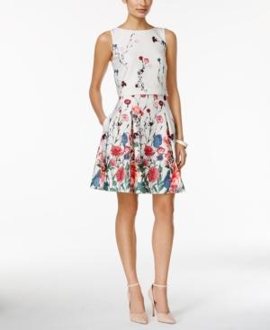 Ivanka Trump Sleeveless Floral-print Fit-and-flare Popover Dress