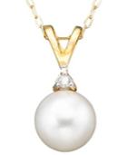 Belle De Mer Pearl Cultured Freshwater Pearl (6-1/2mm) And Diamond Accent Pendant Necklace In 14k Gold