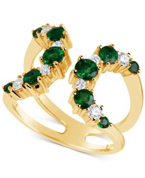 Emerald (9/10 Ct. T.w.) & Diamond (1/3 Ct. T.w.) Open Cuff Ring In 14k Gold, Also Available In Ruby (1-1/4 Ct.t.w.)