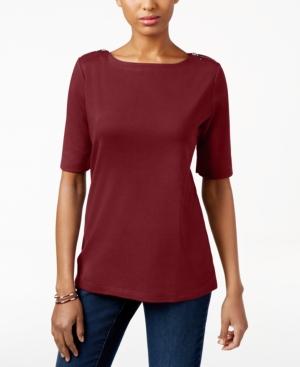 Karen Scott Elbow-sleeve Zippered-shoulder Top, Only At Macy's