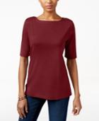 Karen Scott Elbow-sleeve Zippered-shoulder Top, Only At Macy's