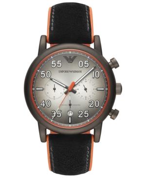 Emporio Armani Men's Chronograph Black Leather & Orange Rubber Strap Watch 43mm