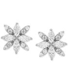 Cubic Zirconia Marquise Flower Stud Earrings In Sterling Silver