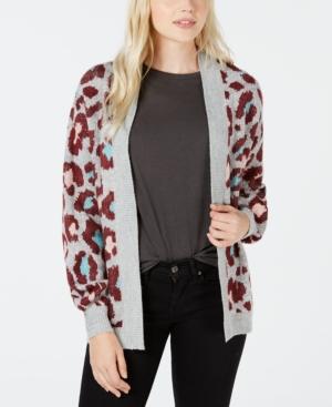 Ultra Flirt By Ikeddi Juniors' Fluffy Leopard-print Cardigan