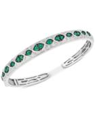 Emerald (1-1/5 Ct. T.w.) & Diamond (1/6 Ct. T.w.) Bangle Bracelet In Sterling Silver