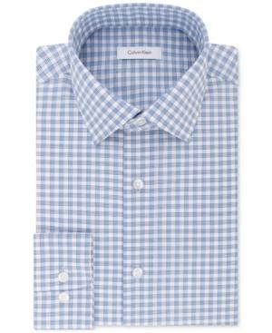 Calvin Klein Men's Steel Classic/regular Fit Non-iron Performance Stretch Navy Check Dress Shirt