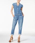 Guess Cotton Denim Logo Jumpsuit