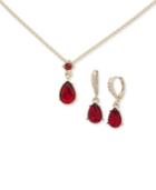 Givenchy Gold-tone Red Stone Pendant Necklace & Drop Earrings