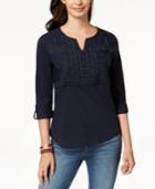 Style & Co Embellished Split-neck Top, Created For Macy's