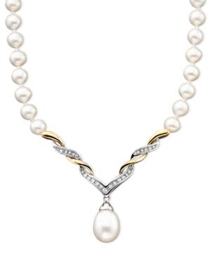 14k Gold & Sterling Silver Cultured Freshwater Pearl & Diamond (1/10 Ct. T.w.) Necklace
