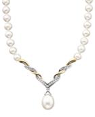 14k Gold & Sterling Silver Cultured Freshwater Pearl & Diamond (1/10 Ct. T.w.) Necklace