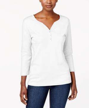 Karen Scott Petite Cotton Henley Top, Created For Macy's