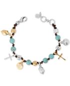 Lucky Brand Two-tone Beaded Leather Cross Charm Bracelet