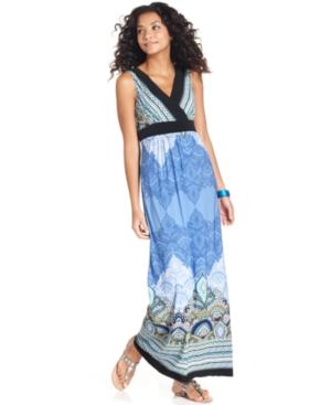 AGB Dress, Sleeveless Printed Empire-Waist Maxi