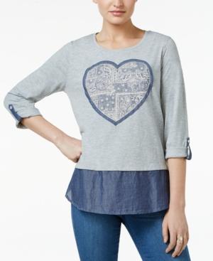 Style & Co Heart-applique Roll-tab Top, Only At Macy's