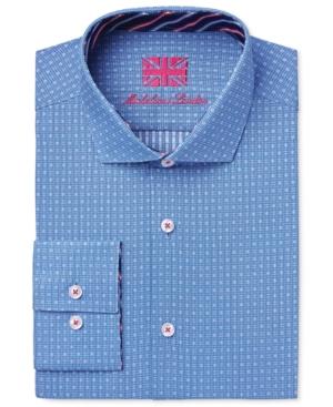 Michelsons Of London Men's Slim-fit Blue Dobby Check Dress Shirt