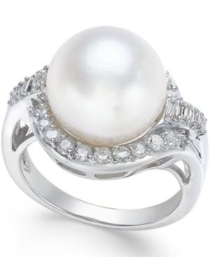 Cultured South Sea Pearl (12mm) And Diamond (5/8 Ct. T.w.) Ring In 14k White Gold