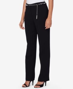 Tahari Asl Belted Crepe Straight-leg Trousers
