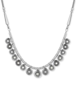 Lucky Brand Silver-tone Imitation Pearl Multi-disc Statement Necklace