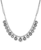 Lucky Brand Silver-tone Imitation Pearl Multi-disc Statement Necklace