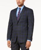 Sean John Men's Charcoal Windowpane Slim-fit Jacket