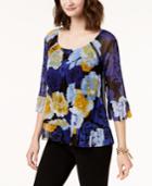 Inc International Concepts Mesh Flounce-trim Top, Created For Macy's