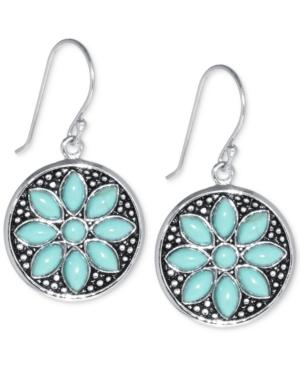 Manufactured Turquoise Flower Earrings (5 X 2-1/2mm) In Sterling Silver