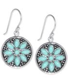 Manufactured Turquoise Flower Earrings (5 X 2-1/2mm) In Sterling Silver