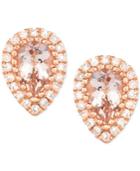 Morganite (3/4 Ct. T.w.) & Diamond (1/8 Ct. T.w.) Pear Stud Earrings In 14k Rose Gold