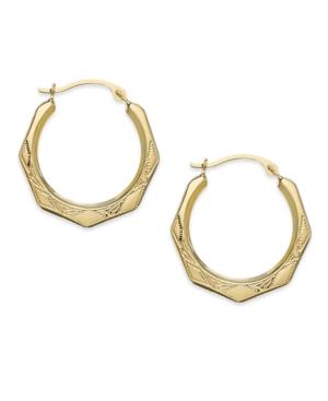10k Gold Earrings, Hexagon Hoop Earrings