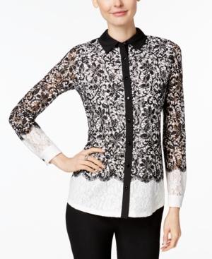 Charter Club Petite Colorblocked Lace Shirt, Only At Macy's