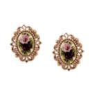 2028 Rose Gold Tone Purple Flower Oval Button Earrings