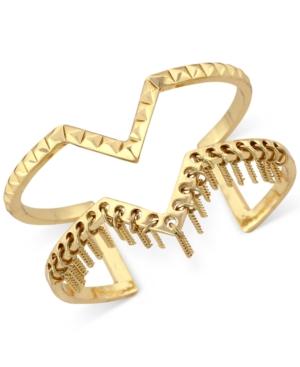 Bcbgeneration Gold-tone Stud And Chain Fringe Open Cuff Bracelet