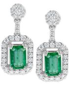 Emerald (1-1/5 Ct. T.w.) And Diamond (1/2 Ct. T.w.) Drop Earrings In 14k White Gold