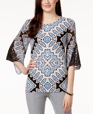 Alfani Petite Printed Crochet-sleeve Top, Only At Macy's