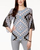 Alfani Petite Printed Crochet-sleeve Top, Only At Macy's