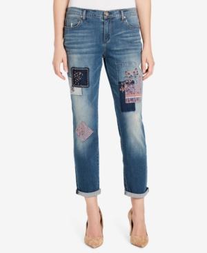 Vintage America Embellished Patched Boyfriend Jeans