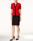 Petite Zip Front Colorblocked Skirt Suit