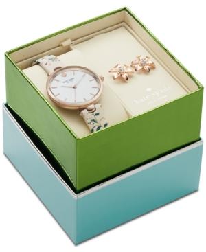 Kate Spade New York Women's Holland Pink Floral Leather Strap Watch 34mm Box Set