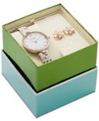 Kate Spade New York Women's Holland Pink Floral Leather Strap Watch 34mm Box Set
