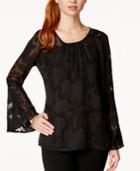 Ny Collection Lace Illusion Bell-sleeve Blouse