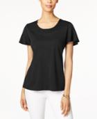 Karen Scott Braided-neck Flutter-sleeve Top, Only At Macy's