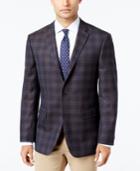 Vince Camuto Men's Slim-fit Brown/blue Plaid Wool Sport Coat