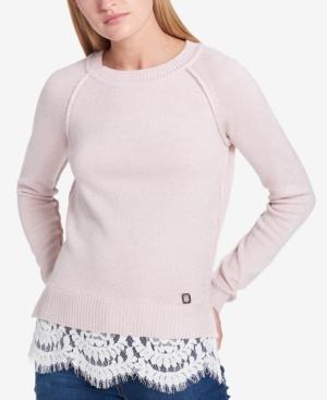 Tommy Hilfiger Layered-look Lace-hem Sweater, Created For Macy's