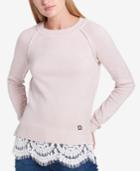 Tommy Hilfiger Layered-look Lace-hem Sweater, Created For Macy's