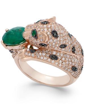 Signature By Effy Emerald (1-1/2 Ct. T.w.) And Diamond (1-3/8 Ct. T.w.) Panther Ring In 14k Rose Gold