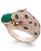 Signature By Effy Emerald (1-1/2 Ct. T.w.) And Diamond (1-3/8 Ct. T.w.) Panther Ring In 14k Rose Gold