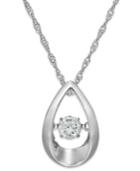 Twinkling Diamond Star Diamond Open Teardrop Pendant Necklace In 10k White Gold (1/5 Ct. T.w.)