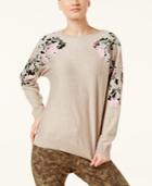 Inc International Concepts Placed Floral-print Sweater, Created For Macy's