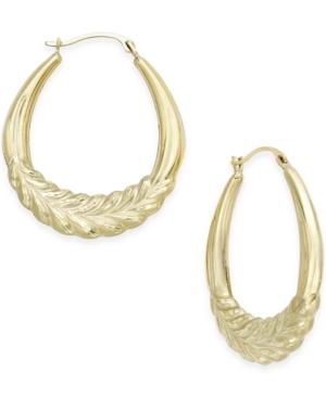 Wheat Design Hoop Earrings In 10k Gold